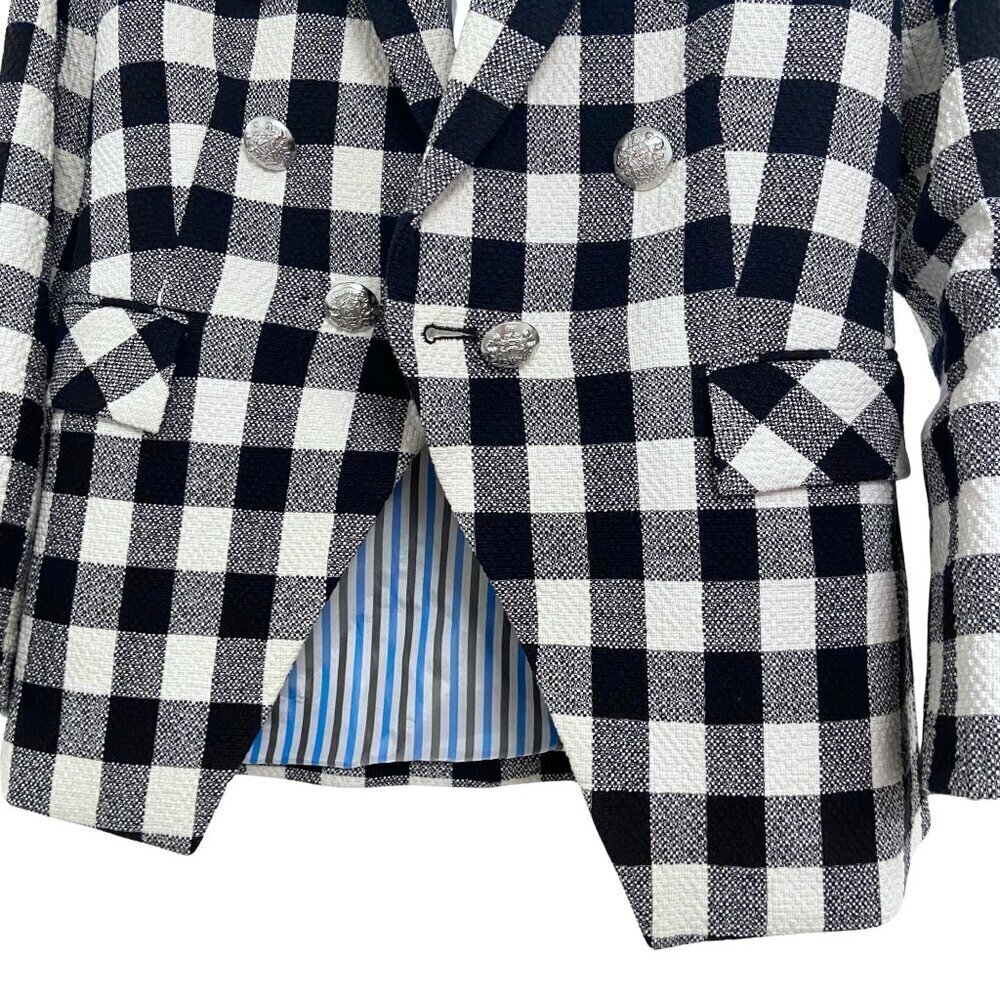 Veronica Beard Miller Dickey Tweed Blazer Black White Gingham Double Breast Sz 0 - Picture 8 of 15